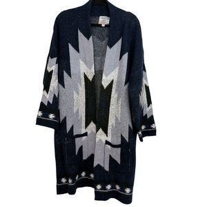 Snails Cinnamon Duster Cardigan Sz XL Blue Aztec Print Boho Festival Southwest